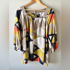 100% Silk Geometric Print Women's Blouse Size 18 Multicolour - quiet luxury chic